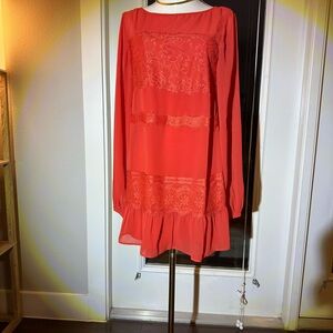 Red Long Sleeve Lace Dress